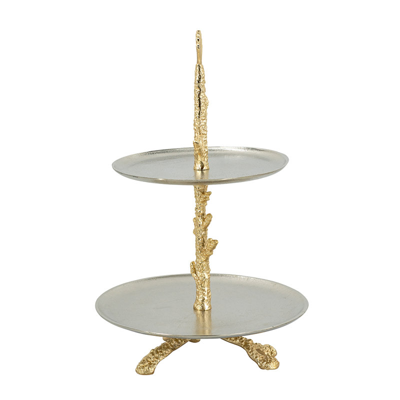D11.5X18" Decorative Two-Tier Tray Stand With Gold Coral Branch Design
