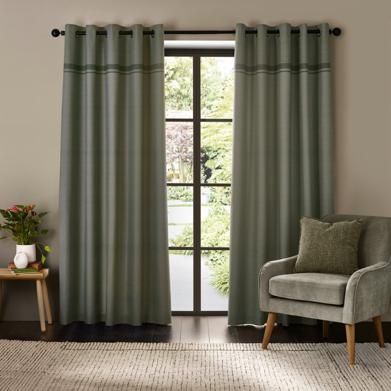 Melville Lined Eyelet Curtains, 168cm Width x 183cm Drop, Green