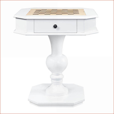 Table de jeu en bois blanc traditionnel avec 2 tiroirs Échecs / Dames / Backgammon | Blanc | Traditionnel