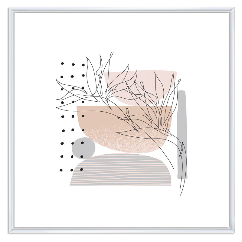 «Organic Retro Shapes With Tropical Leaves I», reproduction d'art sur toile moderne, H 16 po x l 16 po, Cadre flottant blanc