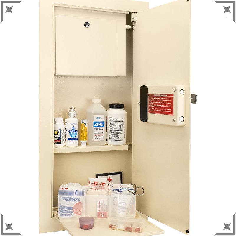 0.82 Cubic Ft Beige Biometric Safe For Wall, Solid Steel And Convenient Removable Shelf Wall Beige, Build With Locking Compartment Led Interior