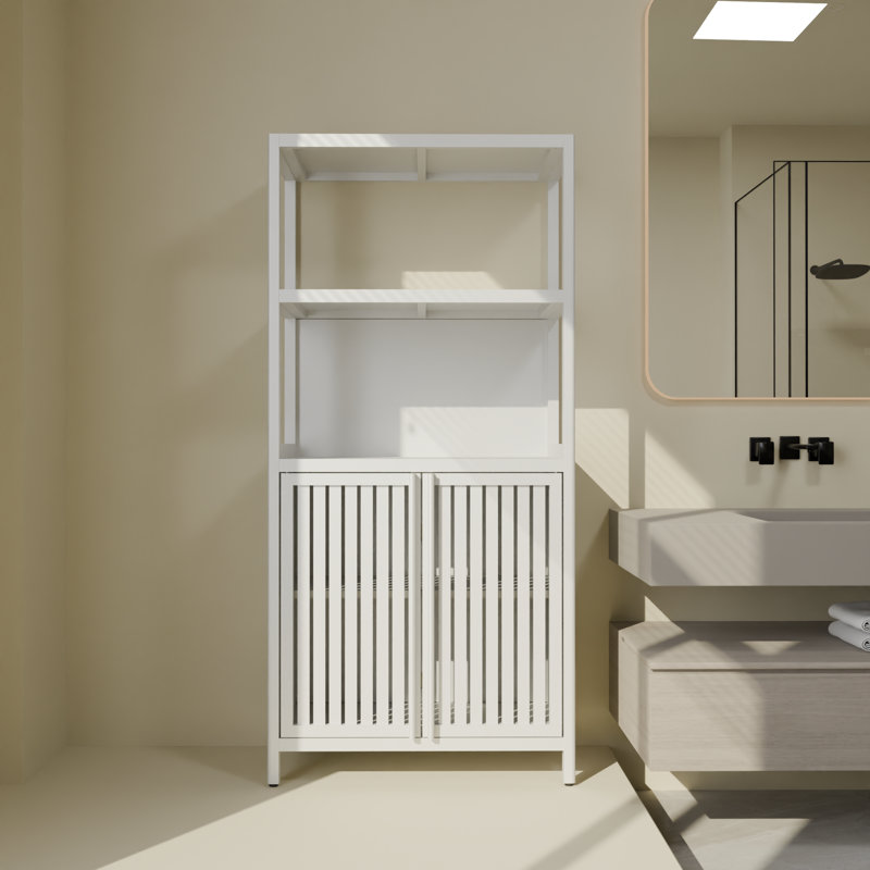 Armoire de rangement en bambou, armoire de salle de bain autoportante avec 2 portes, organisateur d'armoire de plancher