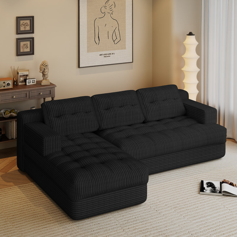 New Boneless Sectional Couch for Small Spaces – Deep Seat Upholstered Cloud Couch with Left Facing Chaise, No Assembly Required, Perfect for Living Rooms, Black