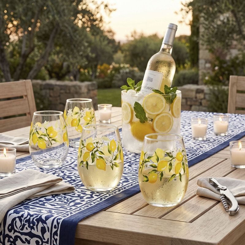 Mikasa Lemon Stemless Wine Glass Set of 4