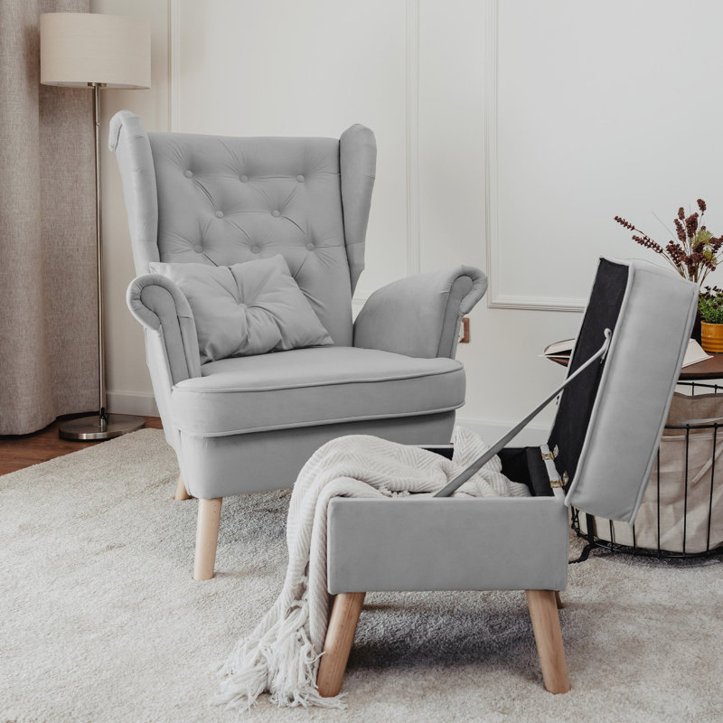 Upholstered Armchair, Light Grey