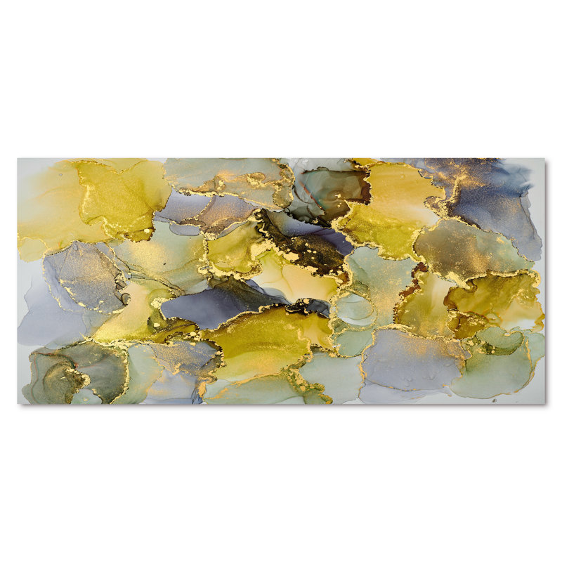 Vert luxueux abstrait fluide V - peinture sur toile, H 28 po x l 60 po x P 1,5 po, Toile tendue