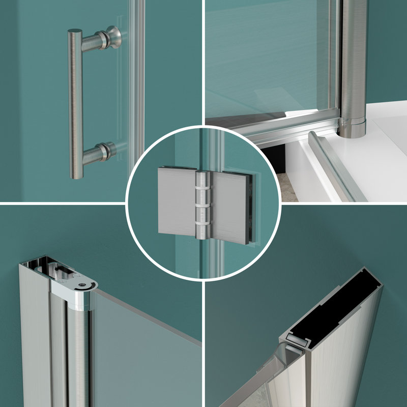 30" W x 72" H Bifold Pivot Shower Door with 1/4" Tempered Glass, Stainless Steel Brushed Nickel Frame, Brushed Nickel