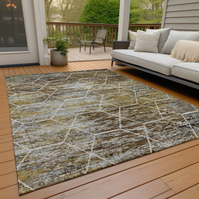 Tapis intérieur / extérieur brun lavable à la machine Xhevrie, Rectangle 10 pi x 14 pi