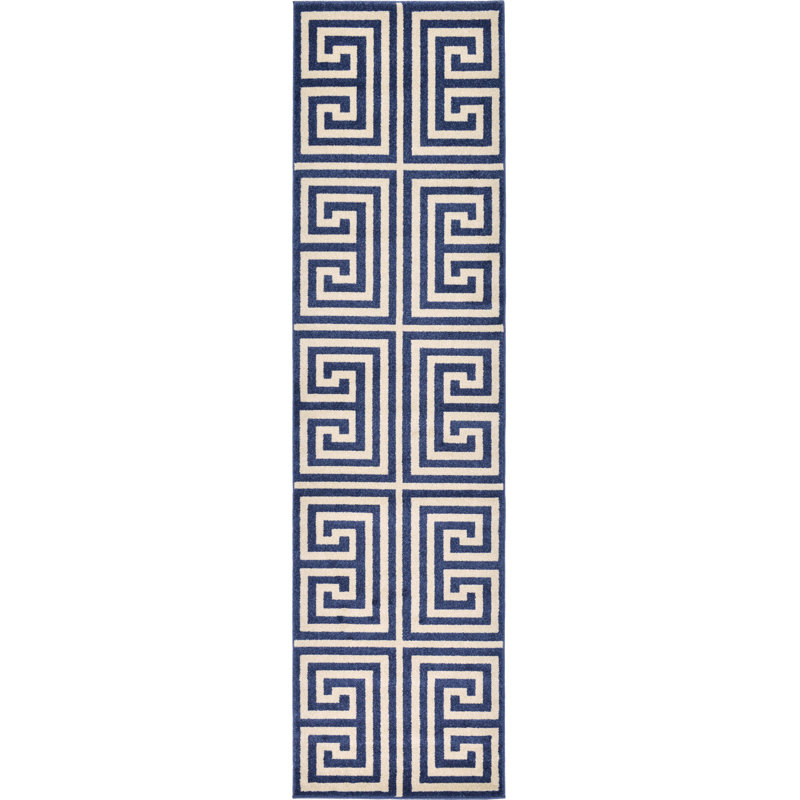 Tapis crème / bleu marine Barreto, Tapis de couloir 2 pi 7 po x 10 pi