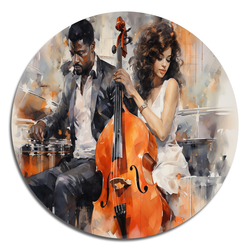 Orange noir et musique harmonieux Duo II - musique ronde en métal pour la maison, H 36 po x l 36 po