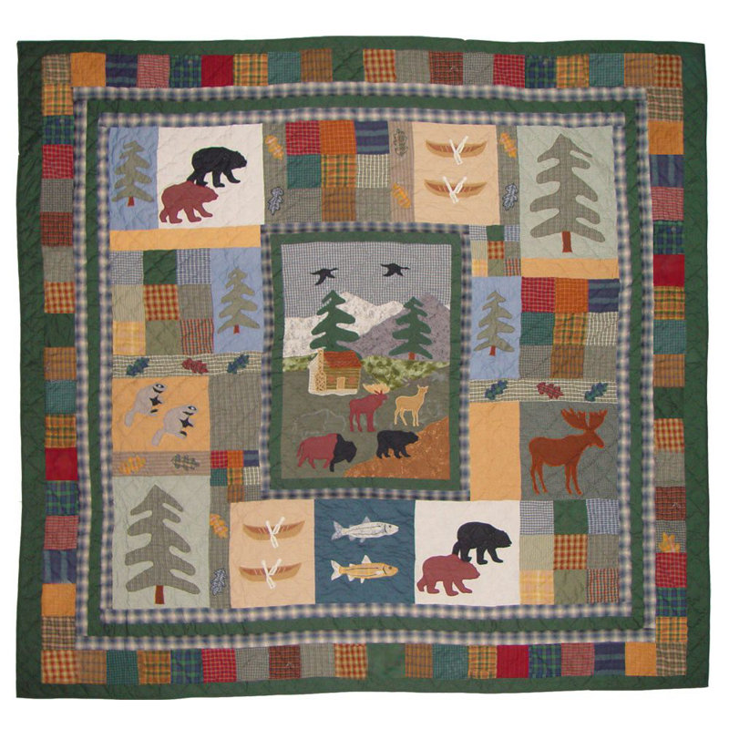 Up North Woods Cotton Percale Quilt, Queen Quilt + 4 Additional Pieces