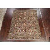 Tapis gris en laine noué à la main de conception unique 8 pi 3 po x 9 pi 10 po Maheera