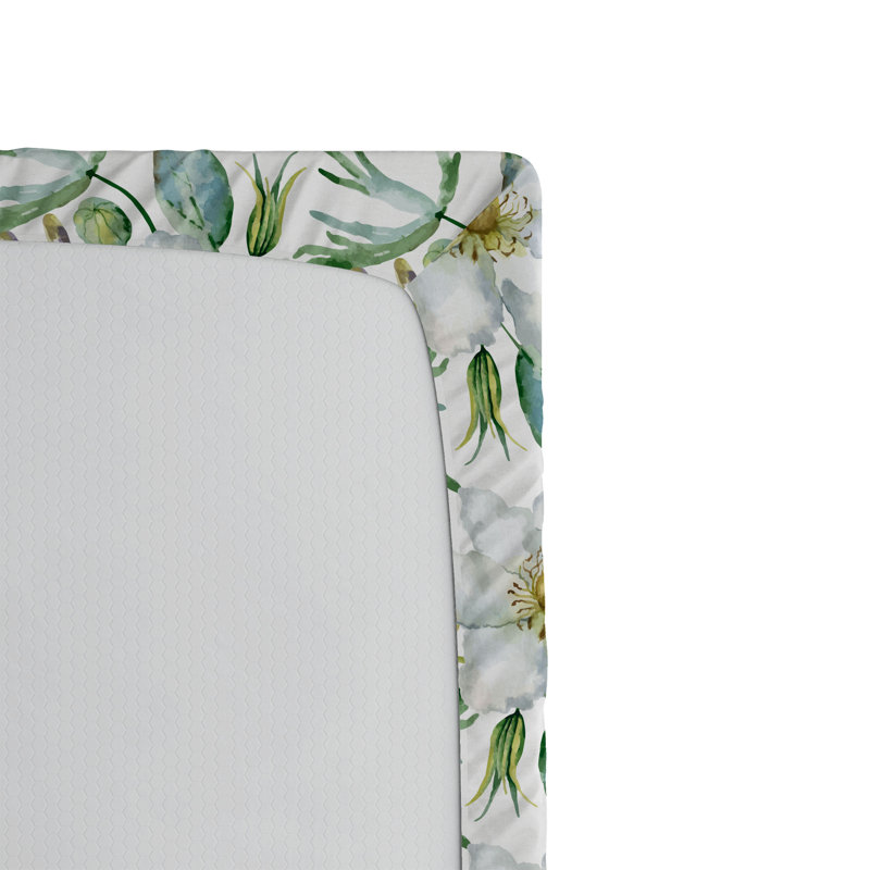 Drap-housse Ambesonne, Drap-housse de taille simple, Prune et blanc / motif floral vert laurier
