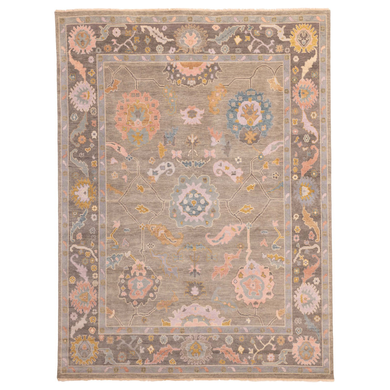 Tapis taupe moderne gris Oushak 8 pi 11 po x 11 pi 11 po