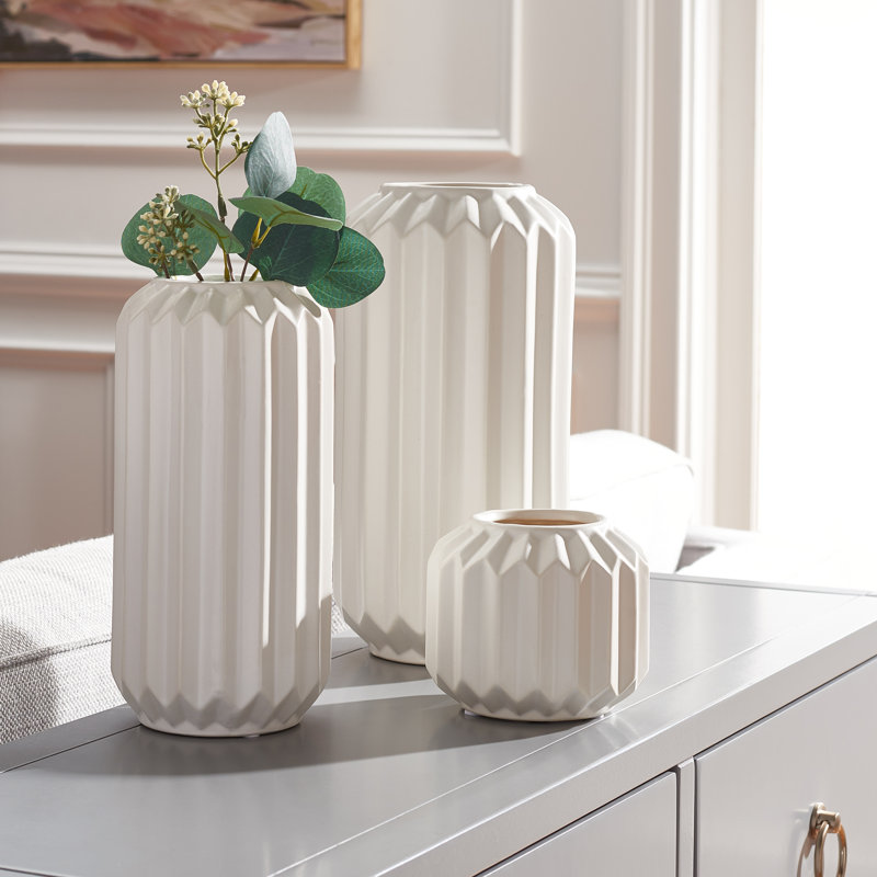 Ensemble de 3 vases de table en céramique Dequavion, Blanc