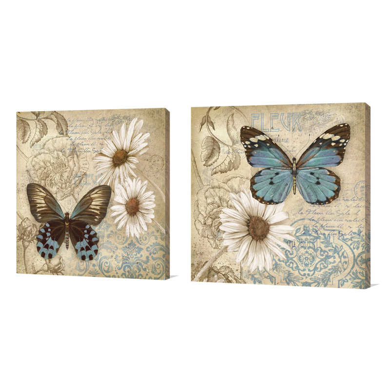 «Butterfly Garden I», ensemble de 2 impressions, H 18 po x l 36 po x P 1 po, Toile tendue