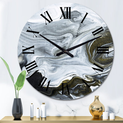 Art liquide abstrait en marbre noir et blanc - horloge murale moderne