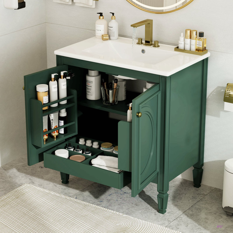 Meuble-lavabo de 30 po avec lavabo, deux portes avec tablette, charnières de porte à fermeture en douceur, style rétro