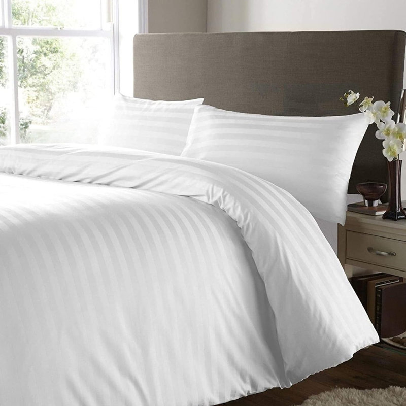 Cotton Striped Duvet Cover with Pillowcases Included, Super King Duvet Cover + 2 King Pillowcases
