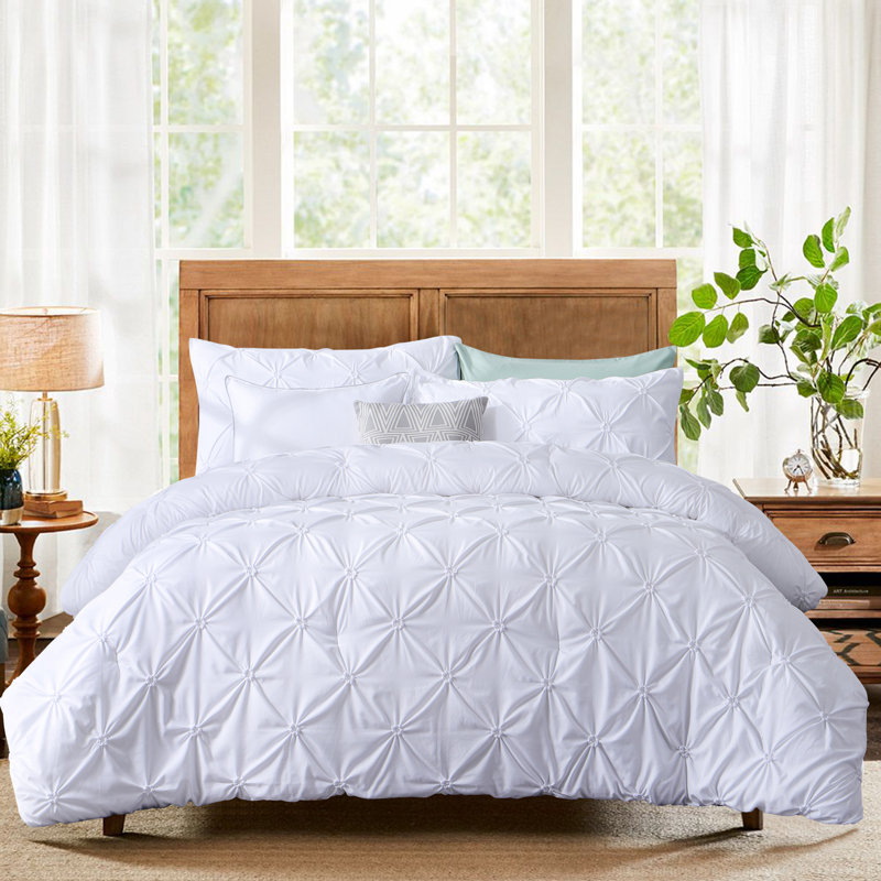 Suniya Pintuck Comforter Set, Blanc, Édredon simple + 1 taie décorative pour lit simp