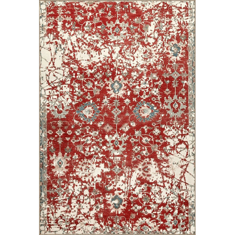 Red Themed Traditional Motif Floral Patterned Vintage Decorative Carpet, Rectangle 3'4" x 6'7"