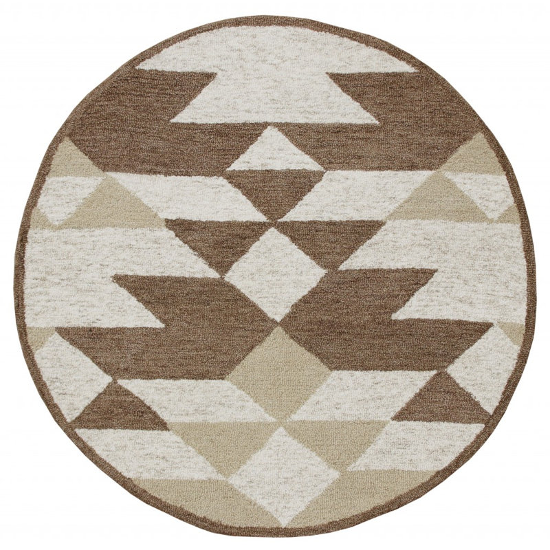 Tapis rond beige / brun en laine touffeté à la main, Rond 4 pi