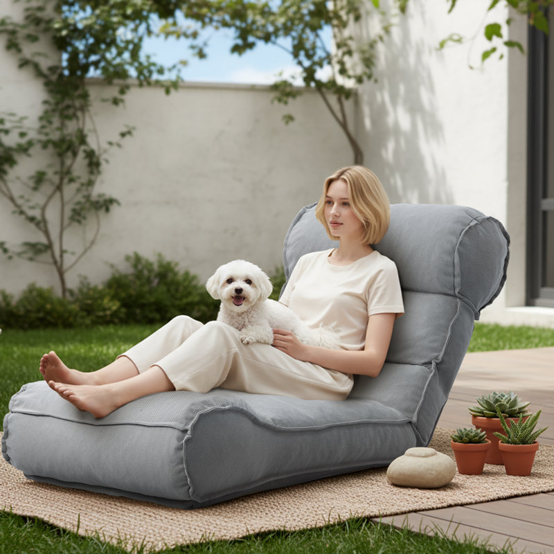 Outdoor Floor Chair 5-Way Position Adjustable Backrest Recliner For Balcony Pool Or Garden, Deep Gray