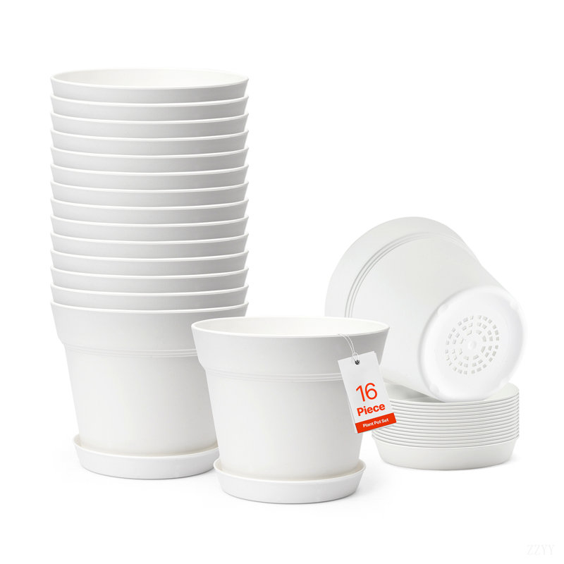 16 paquets de 6 pots à fleurs en plastique durables avec trous de drainage et soucoupes