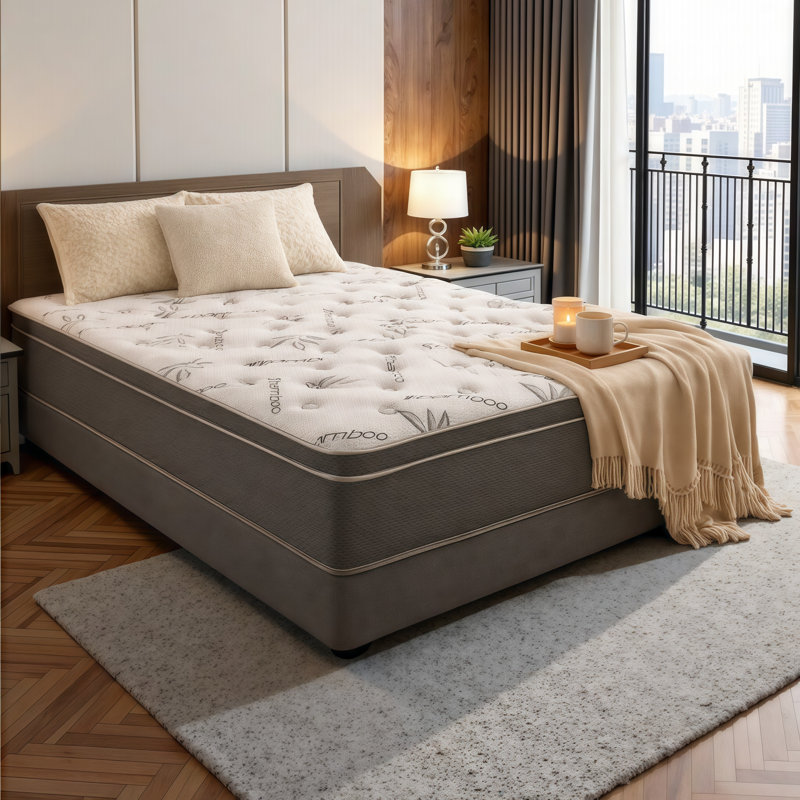 10-Inch Hybrid Mattress with Bamboo Cover & Edge Support - Motion Isolating, Adjustable Base Ready, USA Made, Extra-long Twin