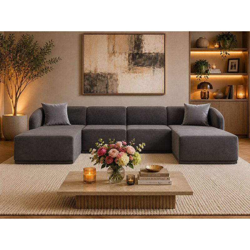 4 Seater Velvet Sofa & Chaise
