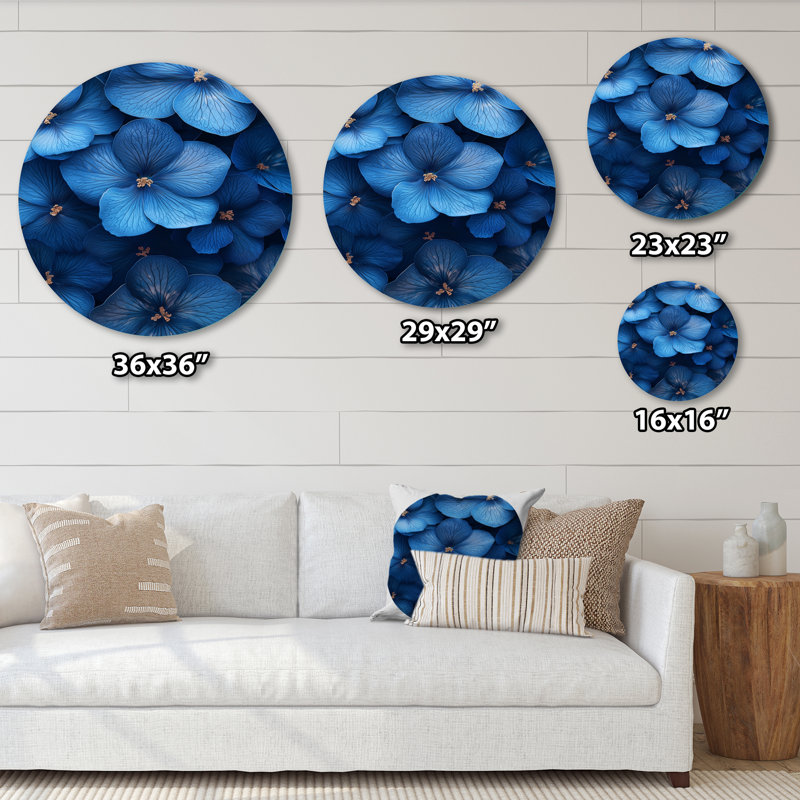 «Aqua Poppies Collages Of Tranquility I» - art mural rond en métal coquelicots, H 29 po x l 29 po