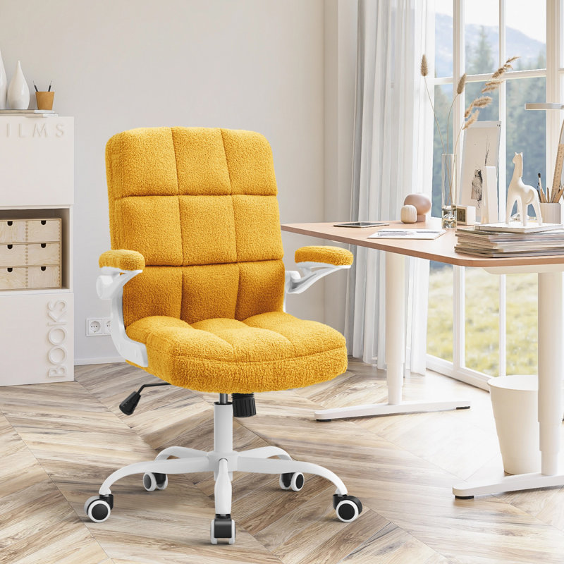 Ergonomic Executive Chair, Yellow, White, Teddy Fleece
