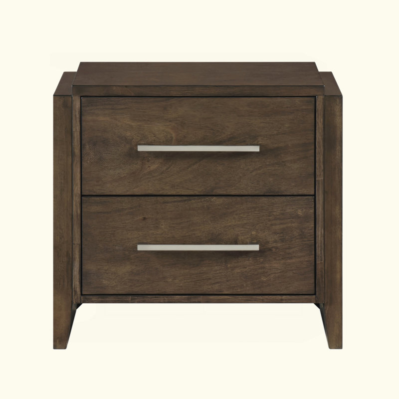 Transitional Dark Walnut Finish Two Drawers Nightstand 1Pc Wooden Bedroom Furniture Solid Rubberwood