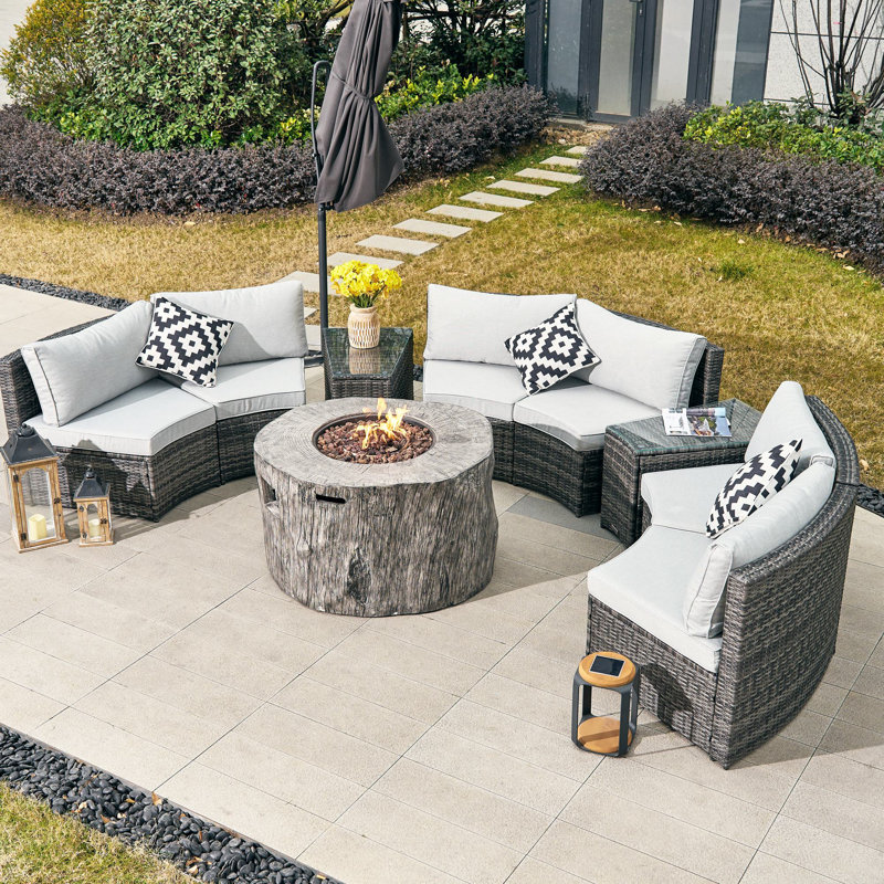 Orsin 6 Person Outdoor Conversation Set With Fire Pit Table