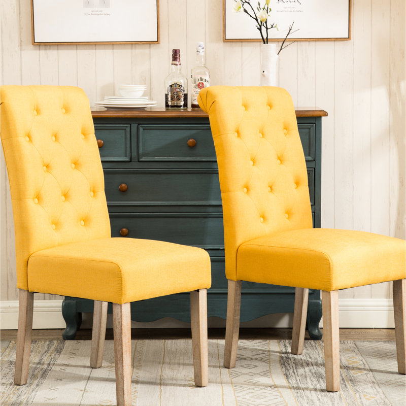 De 2 chaises de salle à manger en bois massif d'aspect moderne de couleur jaune, Jaune