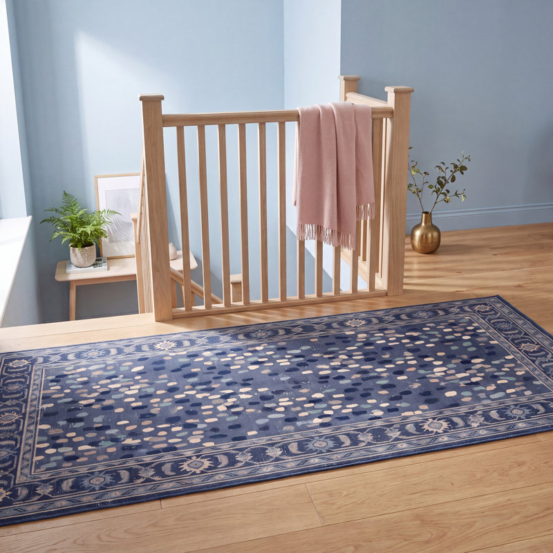 Tapis Highland Modern à motif mosaïque mouchetée abstraite, bleu marine, turquoise, gris, crème et rose, lavable à la machine, antidérapant, à poils courts, pour l'intérieur et l'extérieur, adapté aux animaux domestiques, idéal pour le salon, la chambre, la salle à manger, l'entrée, le couloir ou le bureau.