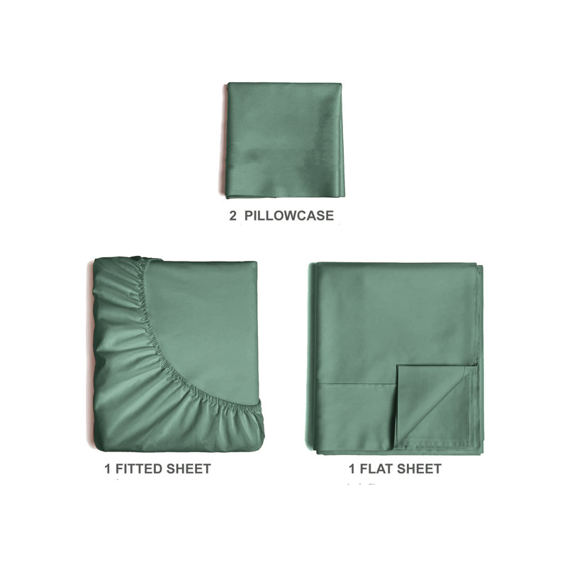  Premium Luxury 4 Piece Rayon from Bamboo Sheet Set, Twin Sheet Set with 2 Pillowcases, Tree Moss Green