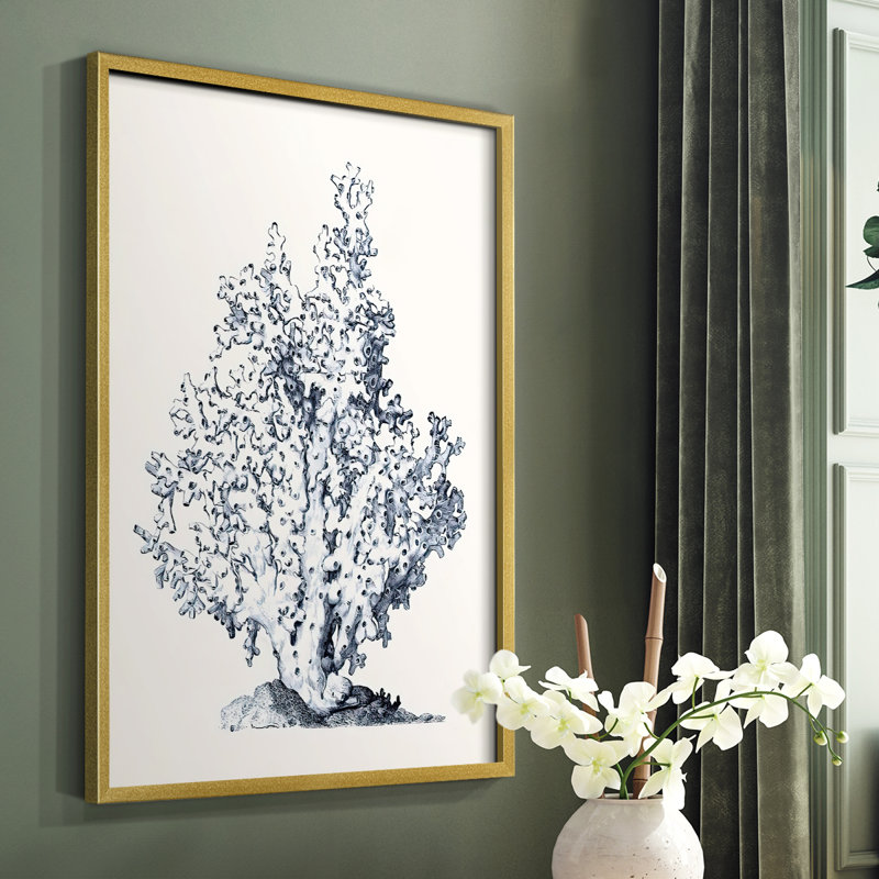 «Blue Antique Coral I», reproduction encadrée - bois massif, H 10 po x l 8 po