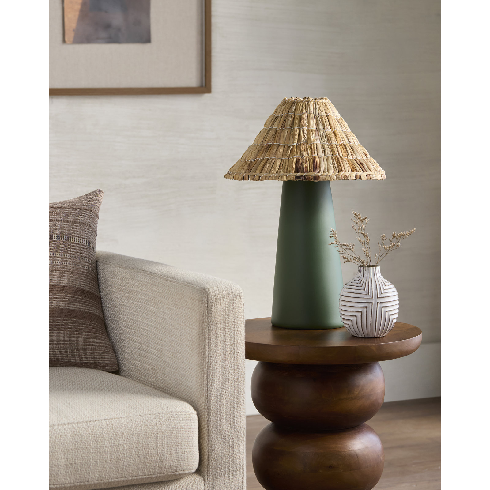 Ceramic Table Lamp, Dark Green
