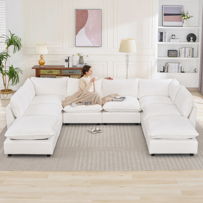 Canapé modulaire surdimensionné Heffernan, Chenille blanche, H 33,10 po x l 137,90 po x P 100,86 po