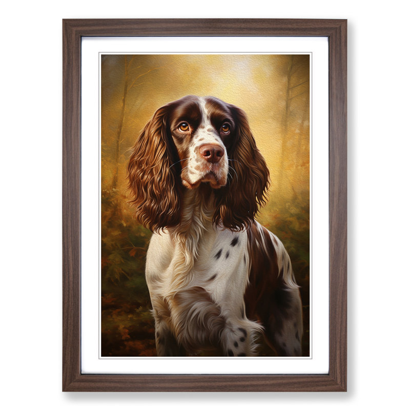 English Springer Spaniel Baroque - Single Picture Frame Print on Wood, Walnut, 64cm H x 46cm W x 2cm D