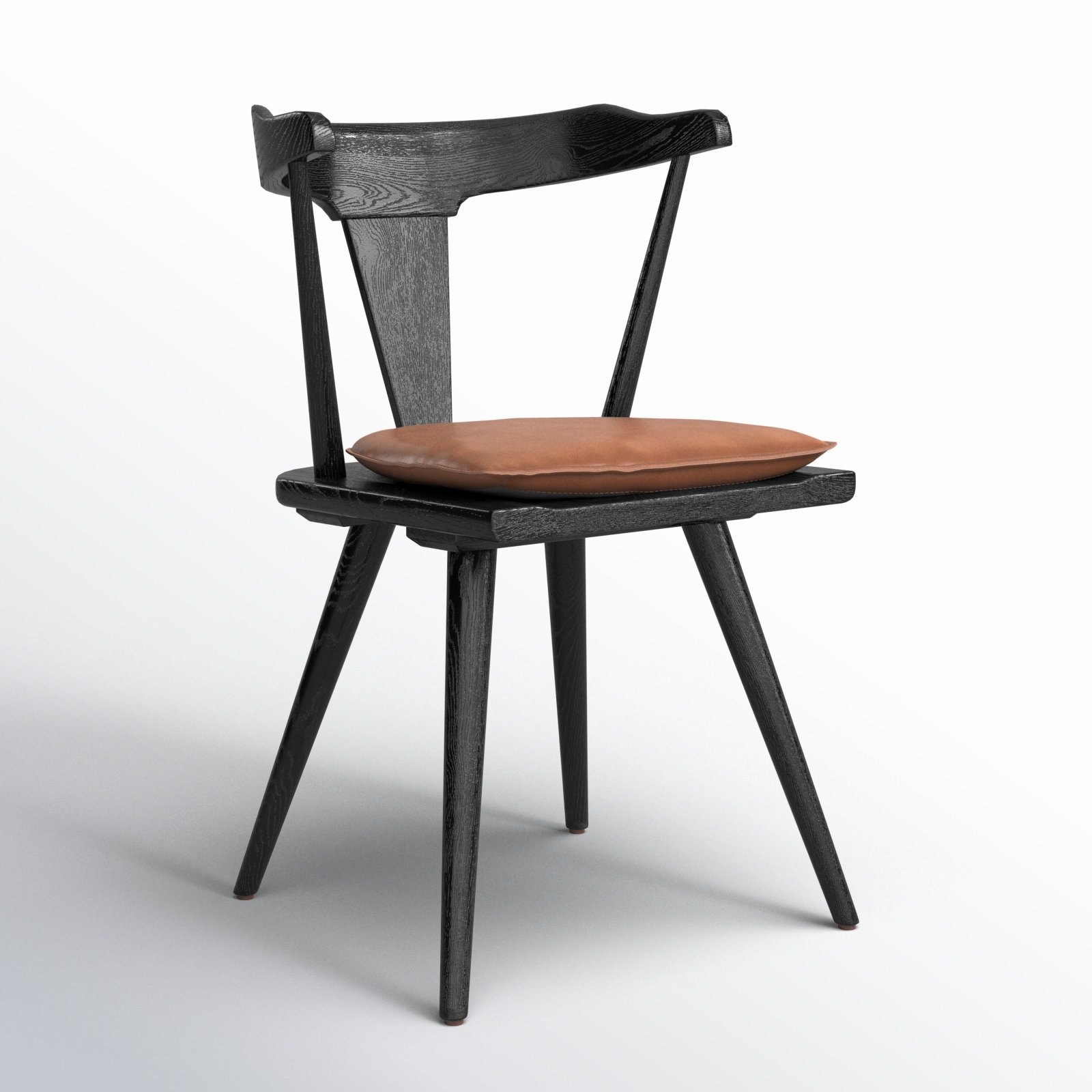 Lodi Dining Chair With Cushion, Black Oak, Whiskey Saddle