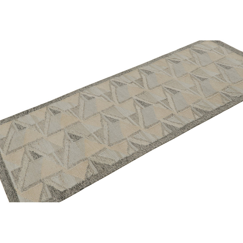 Rug & Kilim’S Scandinavian Kilim Runner With Gray-Beige Geometric Patterns, Runner 3' x 10'