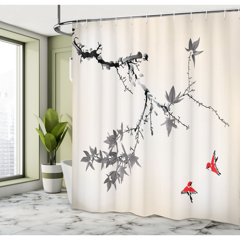 Ensemble de rideau de douche japonais + crochets, H 70 po x l 69 po, Corail foncé