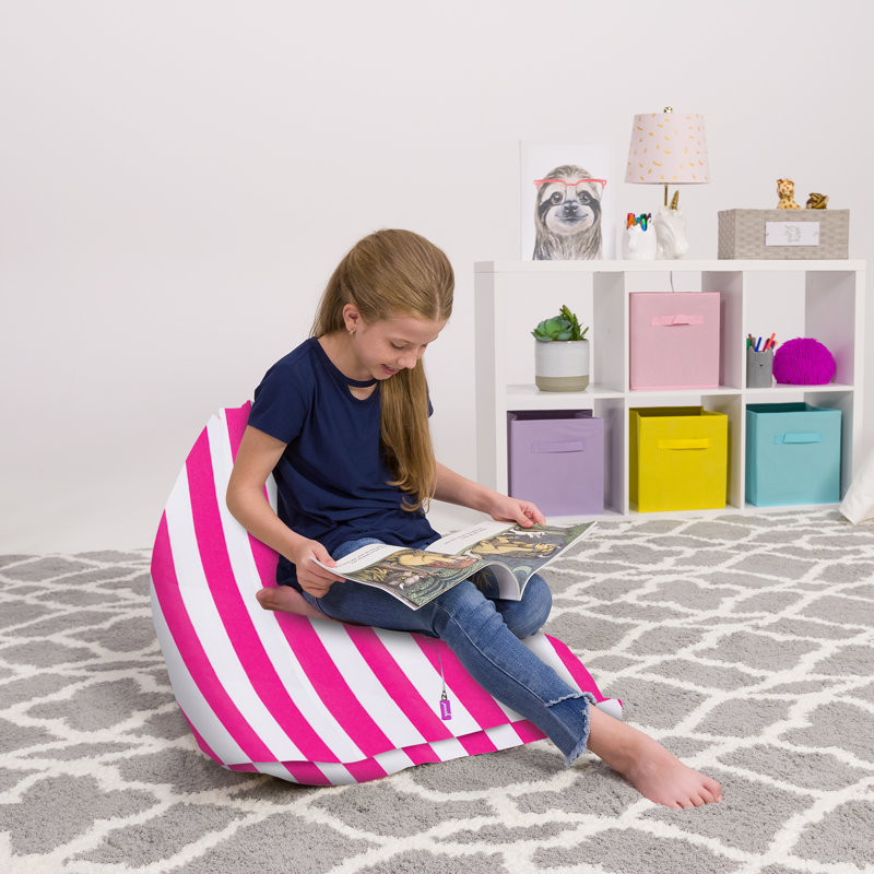 Bean Bag Cover, Canvas Stripes Pink and White, 100L - Medium