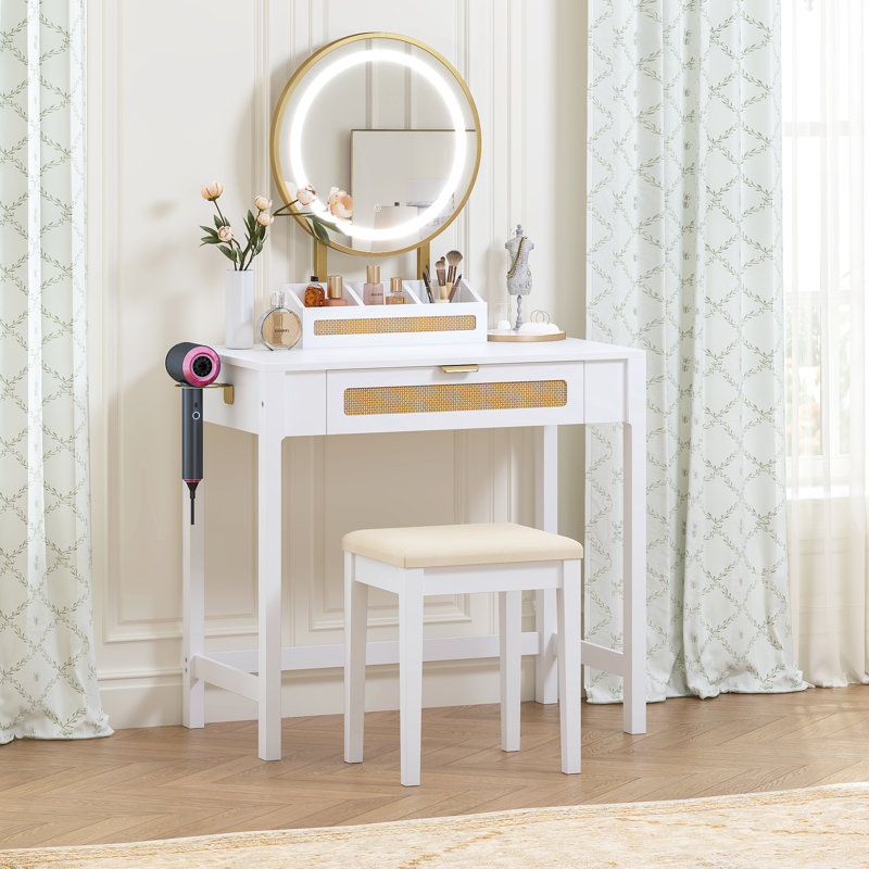 31"D x 17.5"W x 53.4"H Makeup Vanity Desk with Mirror and Lights