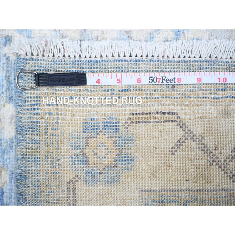 2'6"x16'2" Blue Wool Peshawar Faded Design Hand Knotted XL Runner Rug E511D785196F48EC9333392E9612EC27