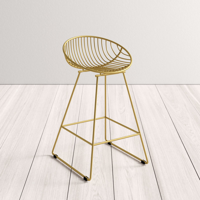 Counter Stool with Metal Frame, Brushed Brass Gold