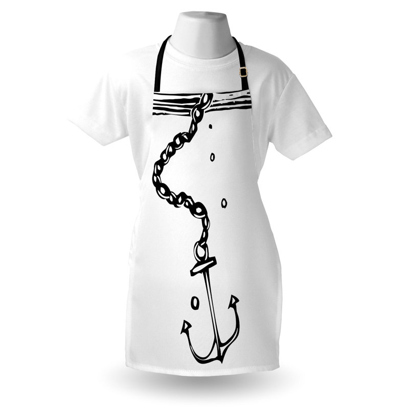 Tablier d'ancre East Urban Home unisexe, image de chaînes nautiques, taille adulte, noir et blanc