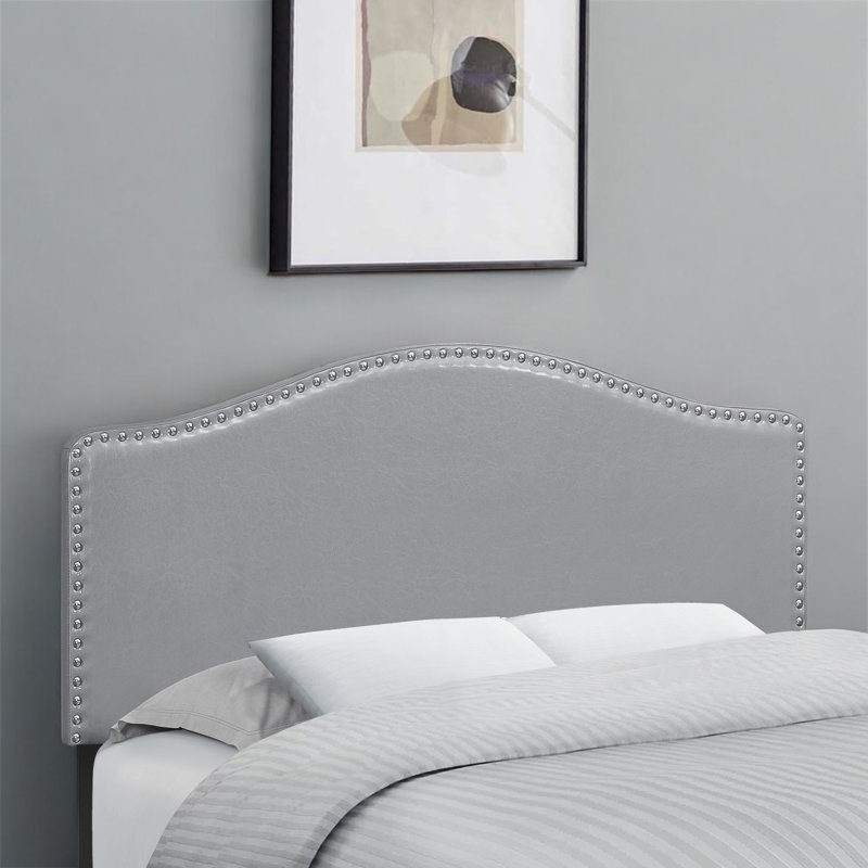 Houston Transitional Gray Leather Look Upholstered Full  Headboard, 50.34" H X 56.96" W X 2.9" D, Gray, Full